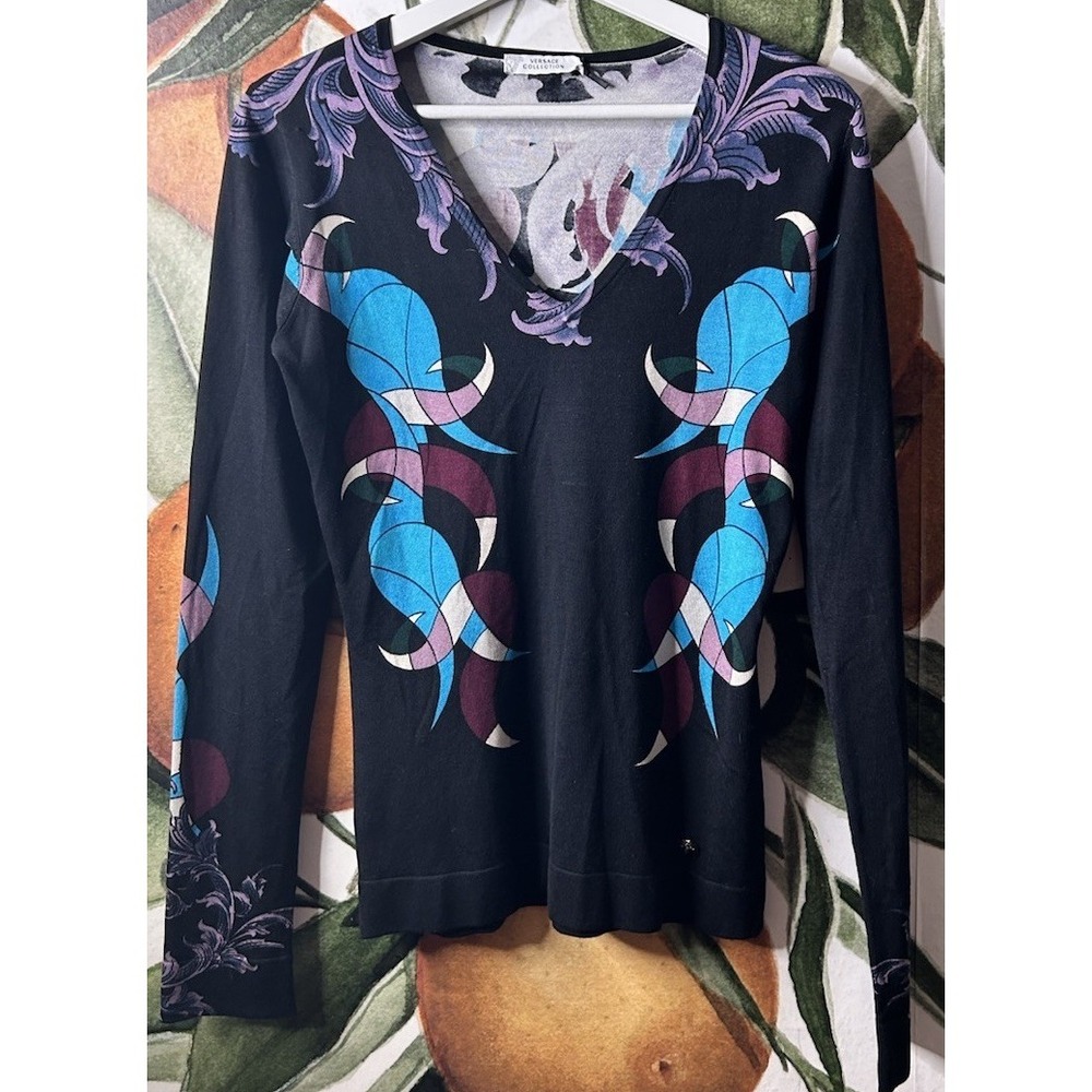 Vintage Versace Collection Medium Abstract Swirl Geometric Print Y2K  Sweater